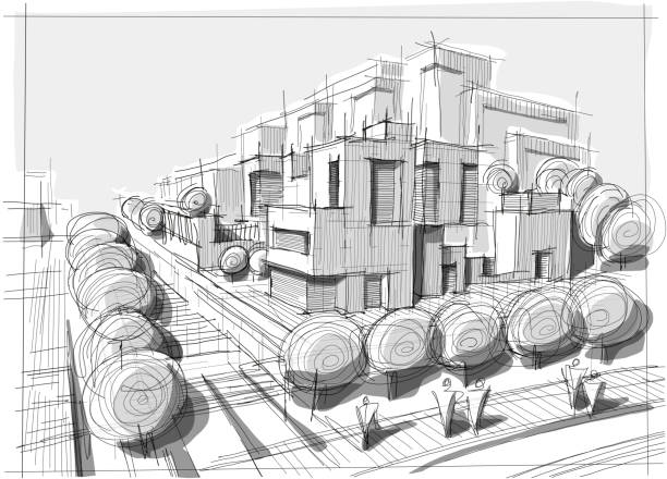 Bекторная иллюстрация Нарисованная вручную черно-белая архитектура