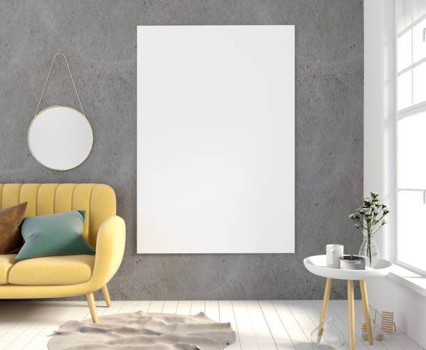 istock Modern interior with coffee table and sofa. Posterl mock up. 3d illustration. 926618058