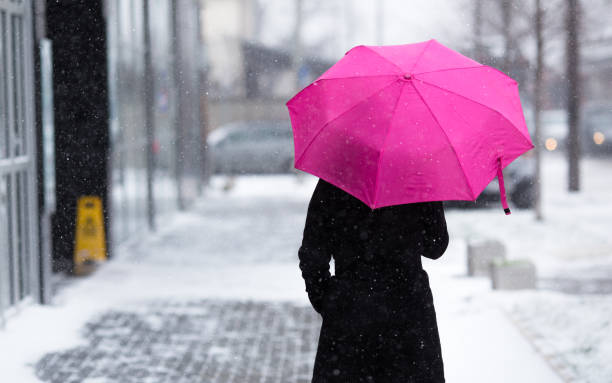istock Woman with umbrella on snowy day 926622504