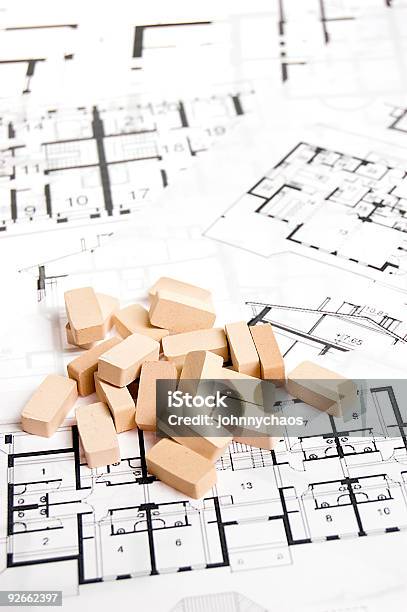 Tijolos Sobre Cópia Heliográfica - Fotografias de stock e mais imagens de Acima - Acima, Apartamento Municipal, Arquitetura