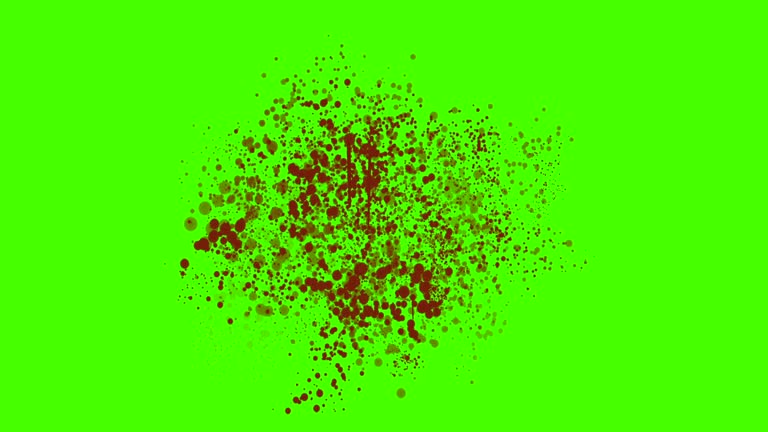 Blood Splatter Splashing On A Green Screen