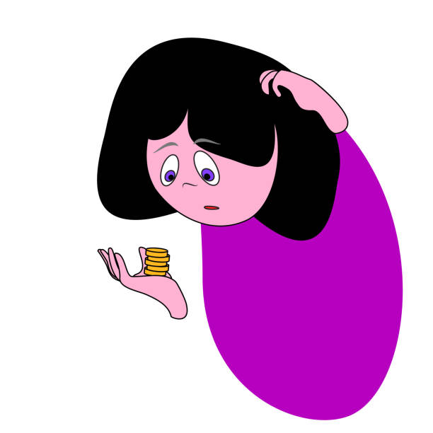 surprised cartoon girl with money in hand scratches her head wonderingly surprised cartoon girl with money in hand scratches her head wonderingly wonderingly stock illustrations