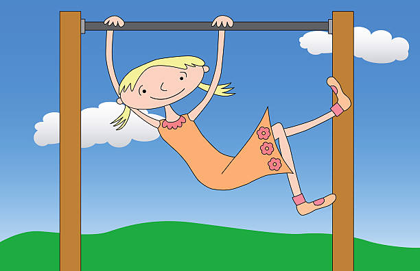 Monkey bars girl swinging on monkey bars stock illustrations