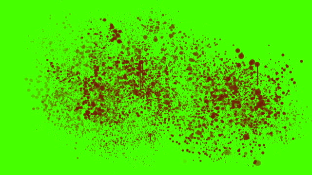 Blood Splatter Splashing And Pouring On A Green Screen
