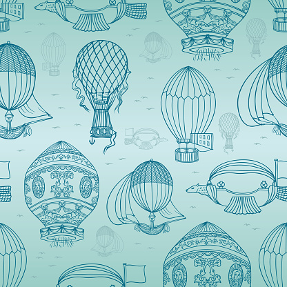Vector Illustration of a beauty Seamless Backgroung Pattern with Doodles of Ancient Hot Ballons.