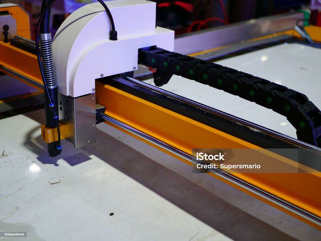 Laser engraving Factory, Industry, Manufacturing, Construction Industry, Flame Automated Stock Photo