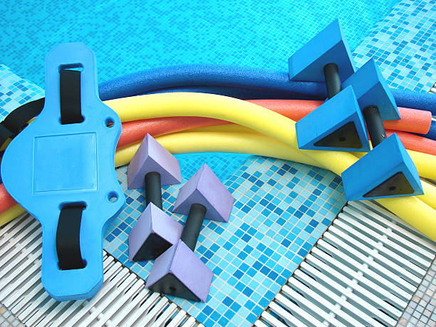 equipment for aqua aerobics stock photo