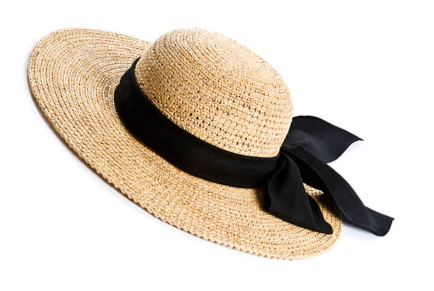 istock Ladies straw hat with wide brim and thick black ribbon 92665492