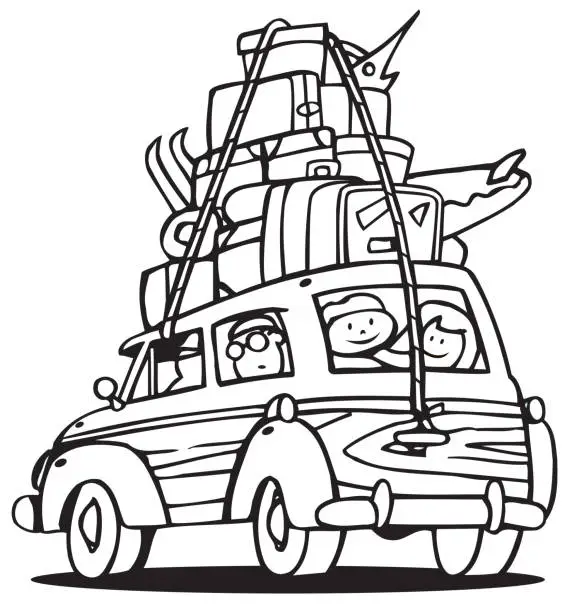 Vector illustration of Family Vacation, Road Trip Cartoon