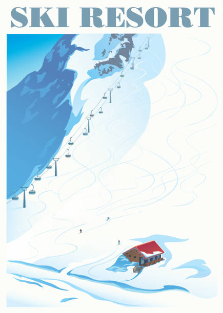 зимний пейзаж с горнолыжным склоном - подъёмник для лыжников stock illustrations