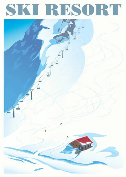 Vector illustration of Winter landscape with ski slope