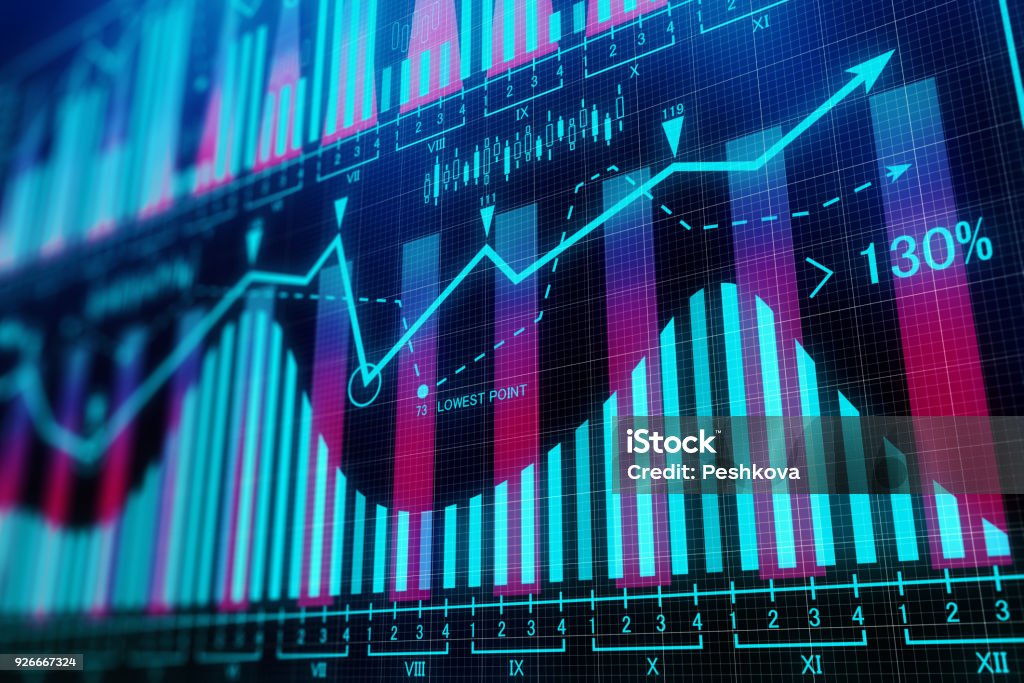 Abstract business background Abstract digital business background. Interface and finance concept. 3D Rendering Graph Stock Photo