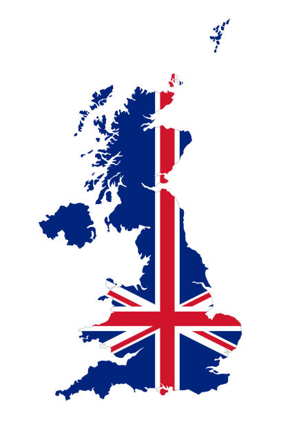 union jack in der gliederung des vereinigten königreichs - uk map british flag england stock-grafiken, -clipart, -cartoons und -symbole