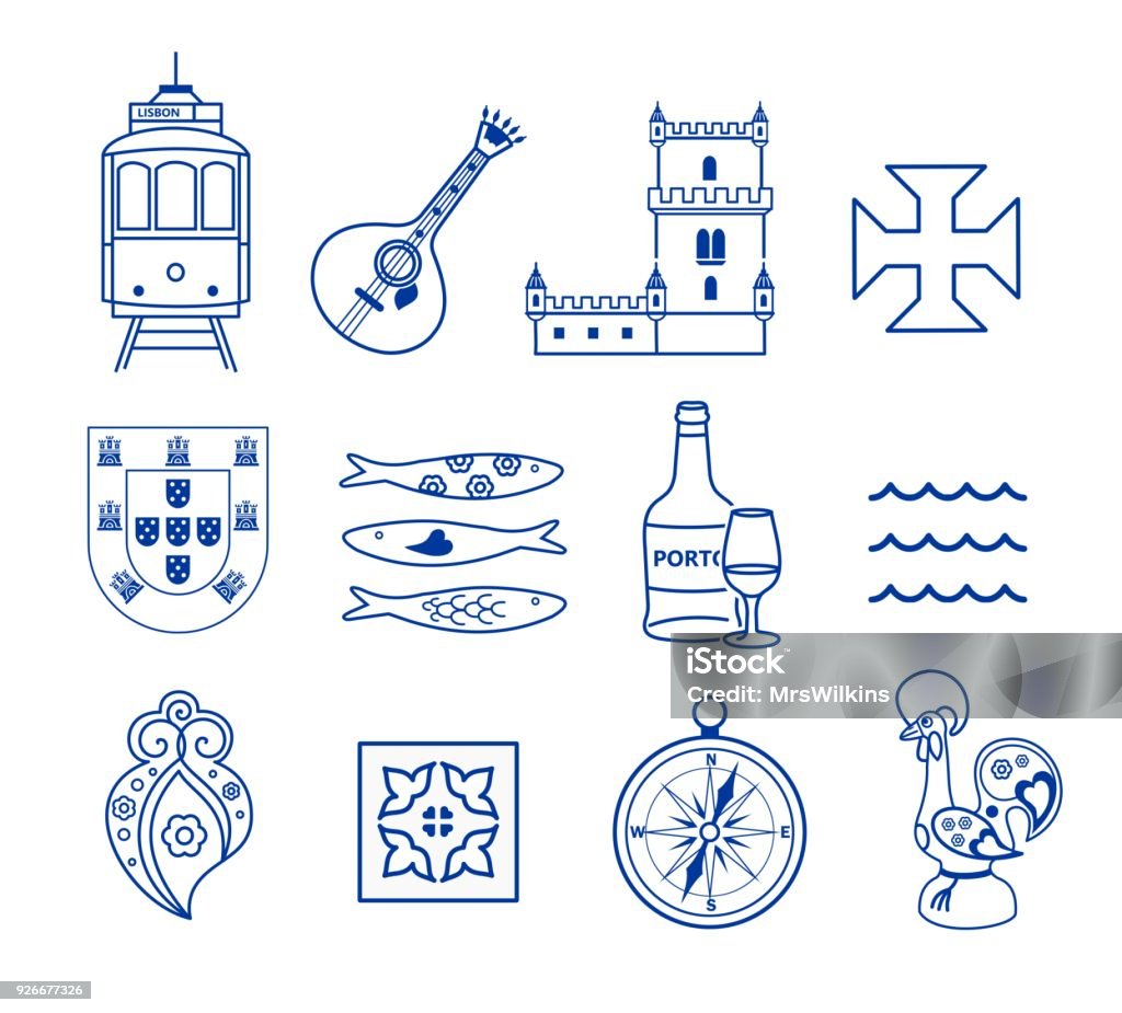 Portugese icon set vector Portugese icon set vector collection Portugal stock vector