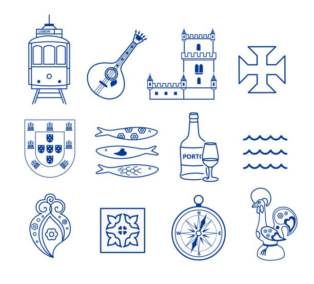 Portugese icon set vector Portugese icon set vector collection traditionally portuguese stock illustrations
