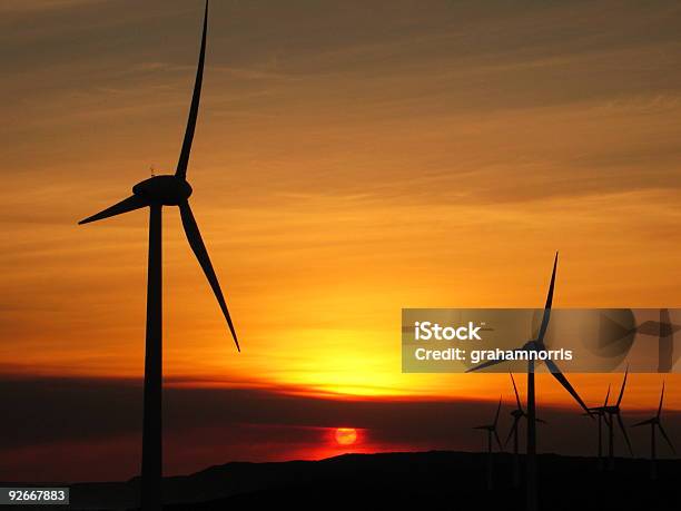 Wind Turbines Stock Photo - Download Image Now - Color Image, Dusk, Electricity