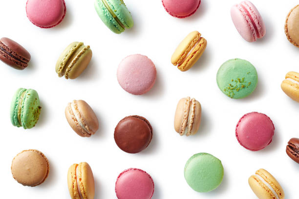 istock Colorful french macarons on white background 926681830