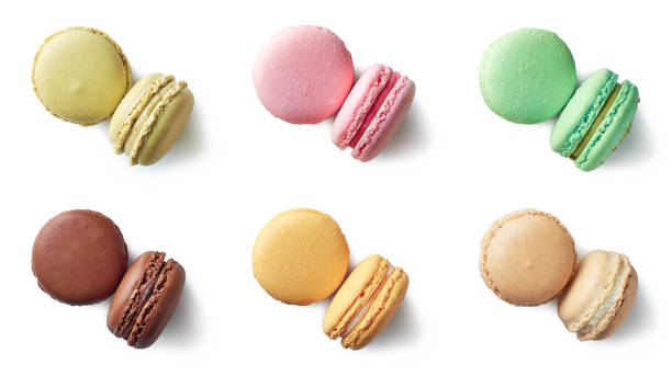 istock Colorful french macarons on white background 926681864