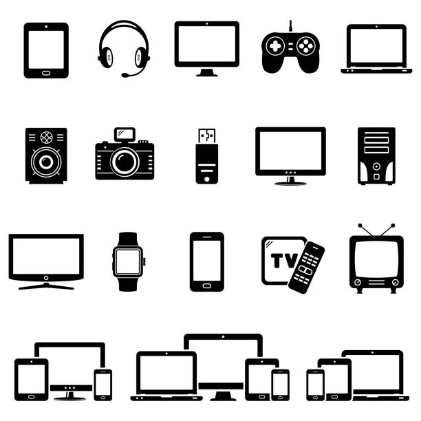reihe von modernen digitalen geräten icons - produktion tablet stock-grafiken, -clipart, -cartoons und -symbole