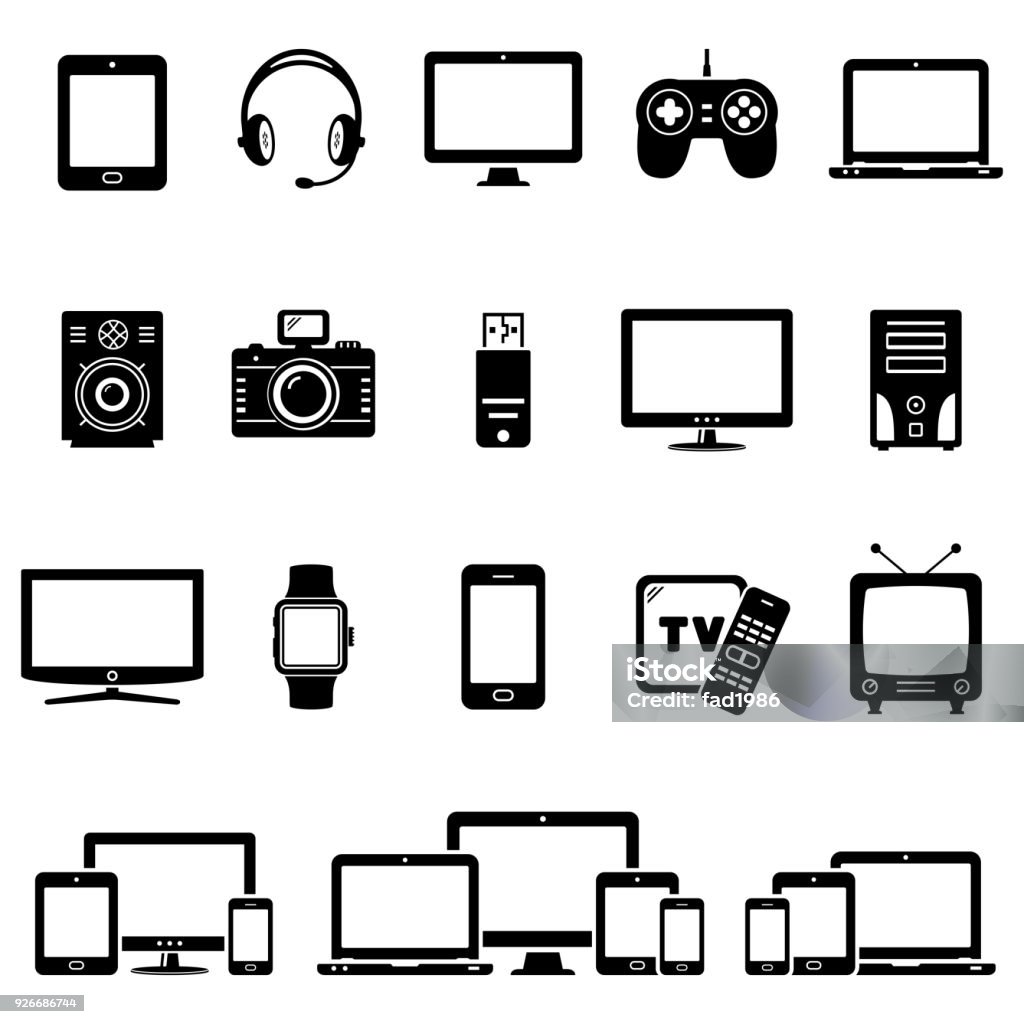 Set of Modern Digital devices icons Modern digital devices and electronic gadgets icons. Vector illustration. Icon Symbol stock vector