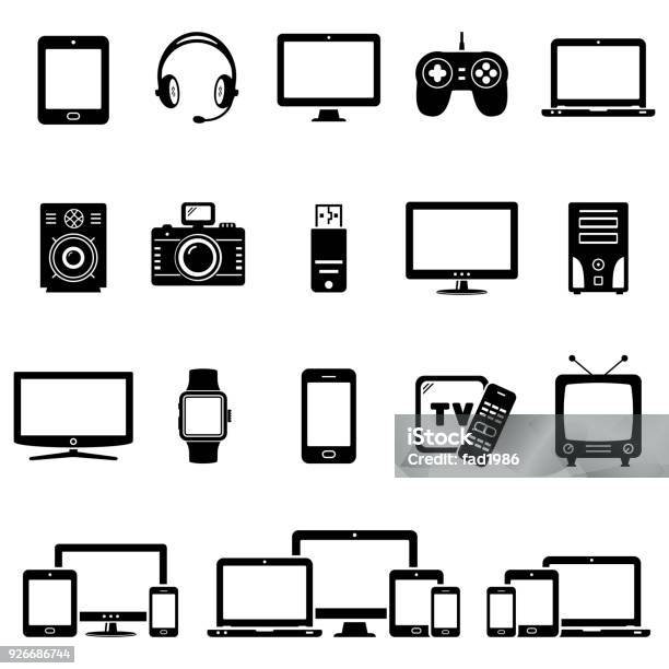 Set Of Modern Digital Devices Icons Stock Illustration - Download Image Now - Icon Symbol, Television Set, Television Industry