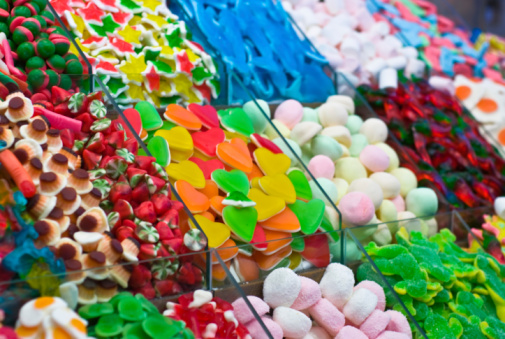Top view of candy background with copy space