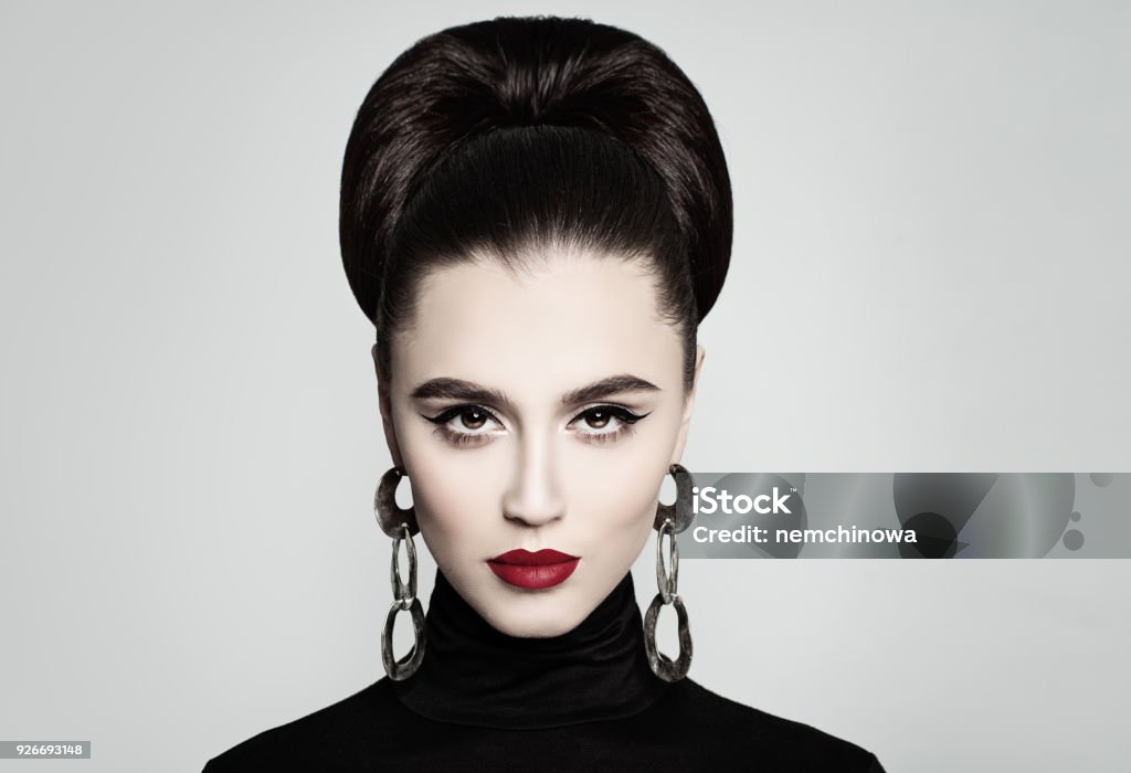 Retro Style Fashion Portrait Of Elegant Female Model With Hair Bun Hairstyle And Eyeliner Makeup Stock Photo - Download Image Now - iStock Retro Style Fashion Portrait Of Elegant Female Model With Hair Bun Hairstyle And Eyeliner Makeup Stock Photo - Download Image Now - iStock