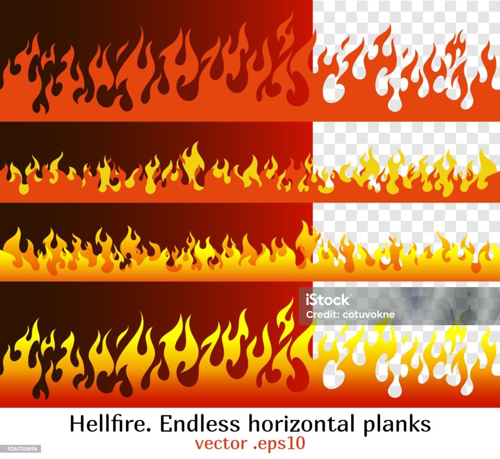 Hellfire, red flame elements for the endless border Hellfire endless horizontal planks. Red fire bars, old school flame elements for the endless border, isolated vector illustration Flame stock vector