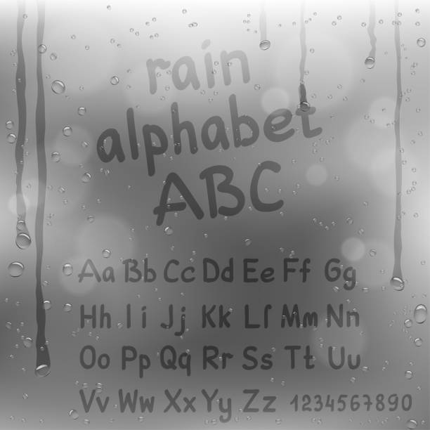 illustrations, cliparts, dessins animés et icônes de doigt attirer l’alphabet sur fond de pluie - condensation