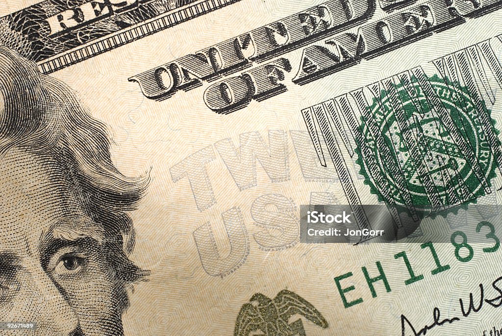 $20 DÓLARES ESTADOUNIDENSES Macro con Andrew Jackson - Foto de stock de EE.UU. libre de derechos