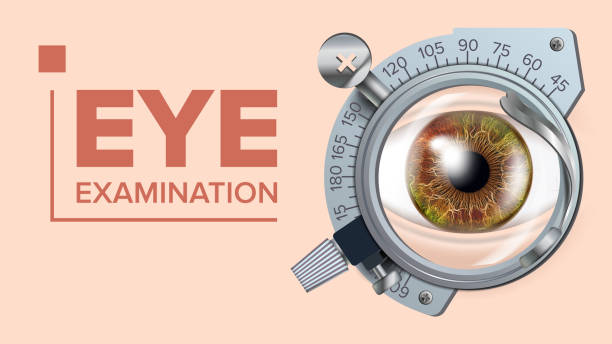 Eye Test Banner Vector. Correction Device. Optometrist Check. Test Illustration Eye Test Banner Vector. Vision Correction. Optometrist Check. Trail Frame. Exam Illustration after eye surgery stock illustrations