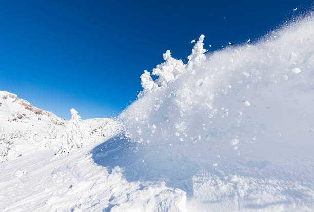 Snow avalanche close up stock photo