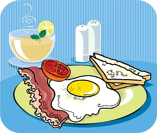 Vector illustration of Eggs and tea for breakfast