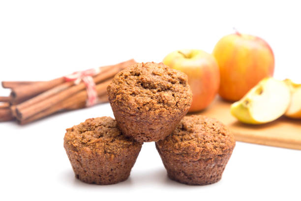 Apple Cinnamon Pecan Muffins on a White Background