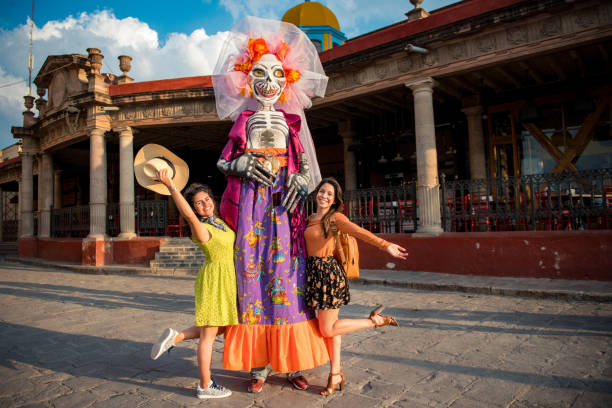 Girlfriends Traveling Mexico Grilfriends visiting San Miguel de Allende in Guanajuato State, Mexico. mexican day of the dead stock pictures, royalty-free photos & images
