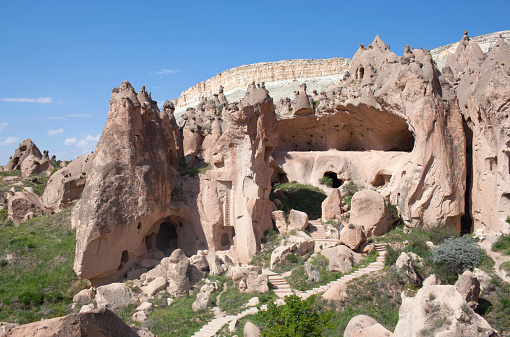 Unique geological formations in Zelve valley, Cappadocia, Central Anatolia, Turkey