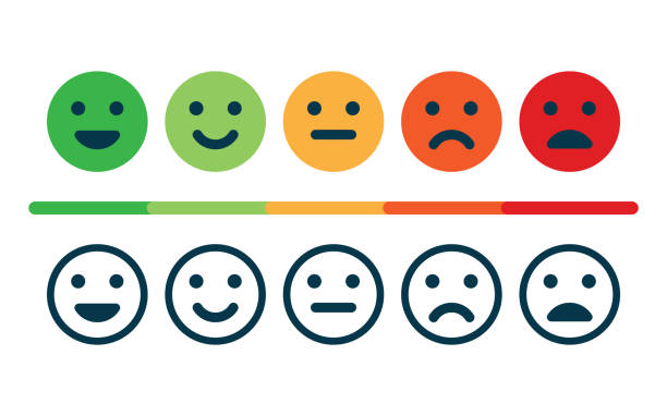 Rating satisfaction. Feedback in form of emotions. Rating satisfaction. Feedback in form of emotions. Excellent, good, normal, bad awful Vector illustration negative emotion illustrations stock illustrations