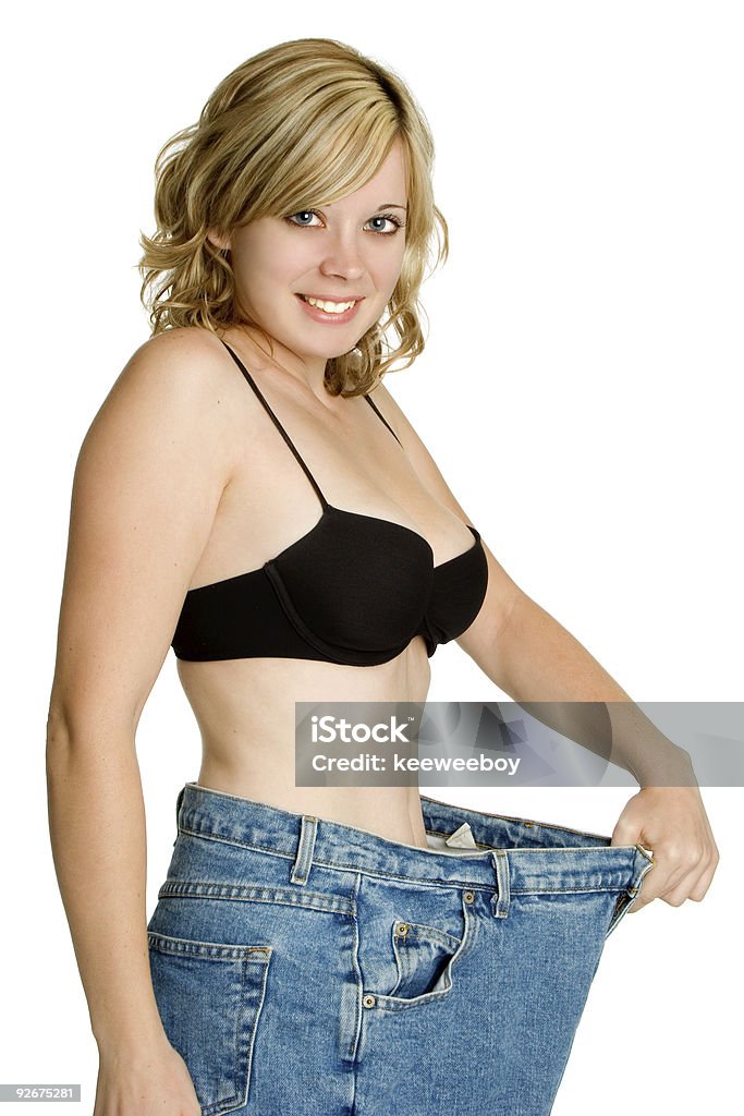 Smiling Weight Loss Girl  Jeans Stock Photo