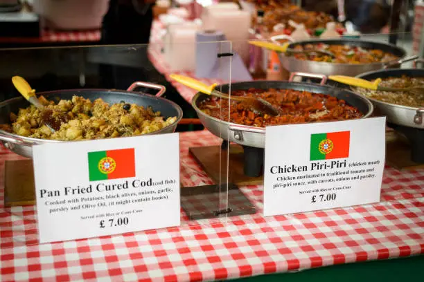 Photo of Portuguese street food in a food market in London (UK).