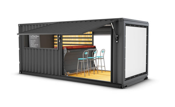 istock Old shipping container is converted into a chic coffee shop, 3d Illustration 926756774