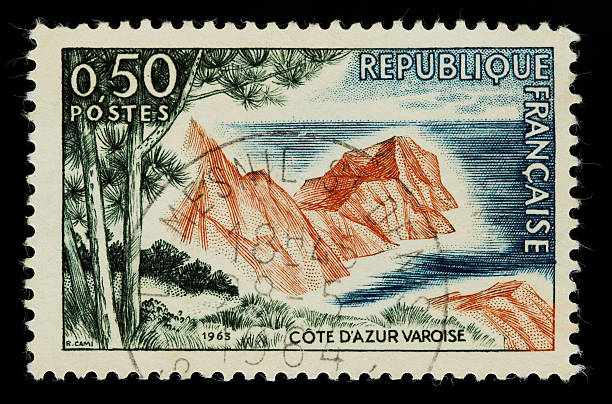 Wyoming Show-capped Mountains, 1890 Statehood Depicted on Vintage US Postage Stamp. Wymoing was admitted to the USA Union in 1890.