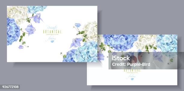 Hydrangea Horizontal Banners Blue Stock Illustration - Download Image Now - Hydrangea, Blue, Cut Out