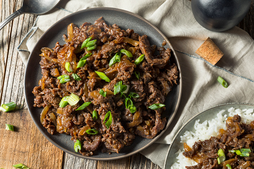 Homemade Barbecue Korean Beef Bulgogi with White Rice