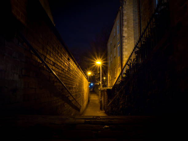 istock Dimly lit alleyway in city 926774312
