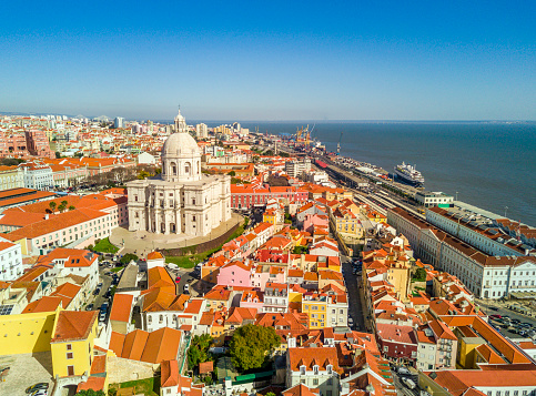 Aerial view of The Church of Santa Engracia converted into the National Pantheon, Alfama, Lisbon, Portugal