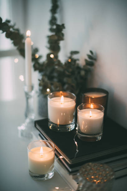istock Cozy home interior decor, burning candles 926779804