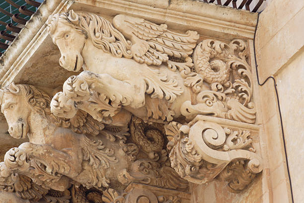 Detail of Palazzo Nicolaci, Noto, Sicily.  noto sicily stock pictures, royalty-free photos & images