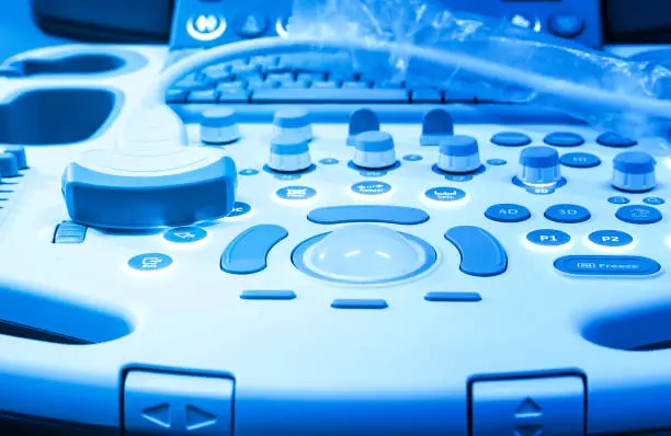 Photo of medical equipment background, close-up ultrasound machine