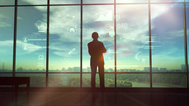 istock Silhouette of man and corporate infographics 926799862
