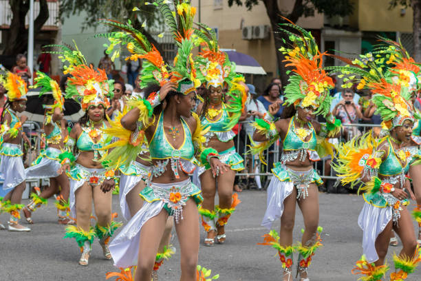 carnival in guadeloupe, caribbean - carnival parade imagens e fotografias de stock